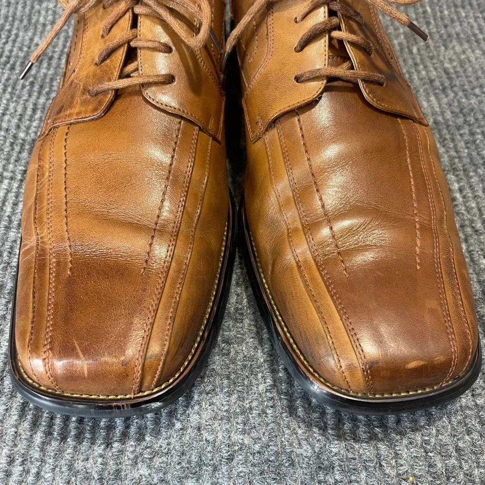 Stacy Adams Oxford Shoes Mens 12 Brown Leather Square Bicycle Toe Lace Up Formal